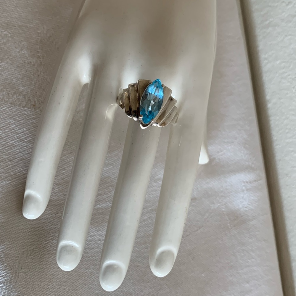 C J C Sterling Silver and Blue Topaz Ring - size 10